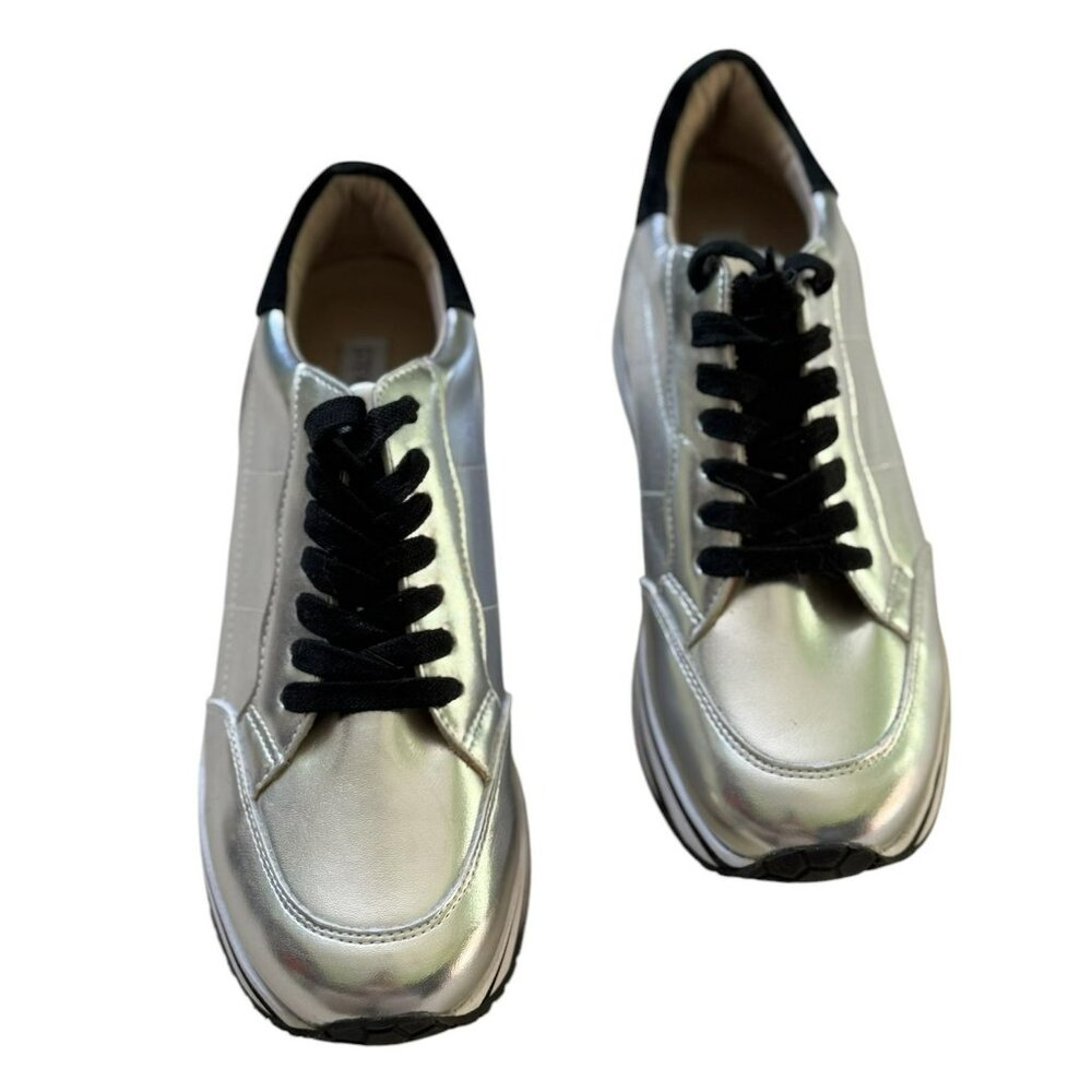 NEW Steve Madden Rizzo Silver Platform Sneakers M - Picture 2 of 12